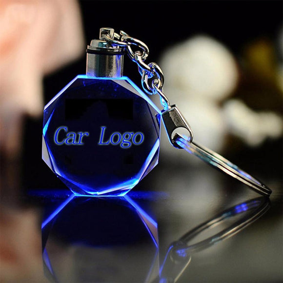 New Seven Colours Flashing Luminous Key Chain Car Logo LED Cut Glass Car Logo Key Ring Key Holder - everythingyouuneedd