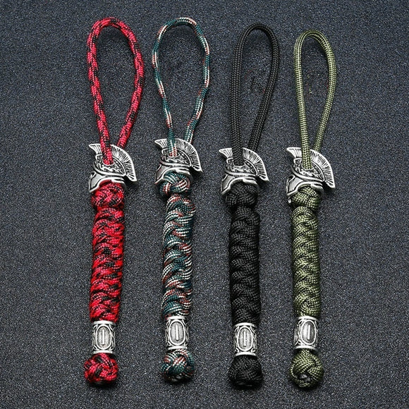 Viking Rune Bead Lanyard Keychain Outdoor Survival Paracord Rope Keychain Spartan Warrior Jewelry Handmade Car Key Knife Keyring - everythingyouuneedd