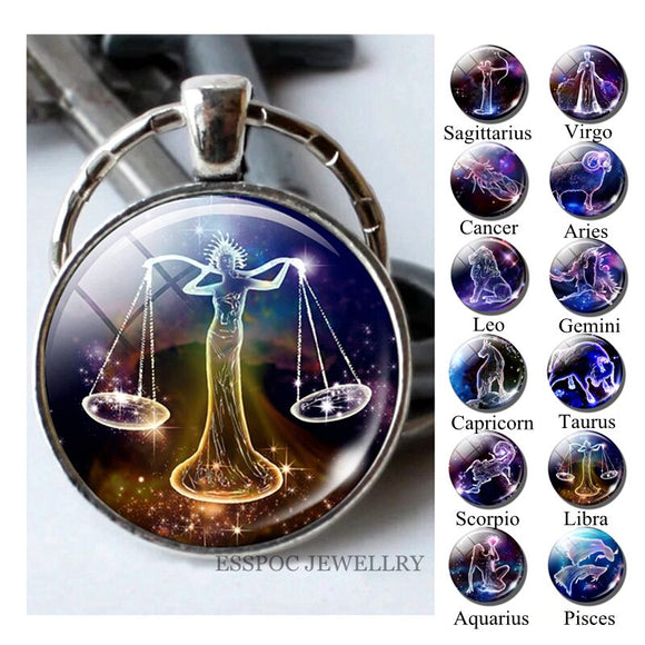 12 Constellations Keychain Constellation Key Rings Zodiac Sign Key Chain Pendant Jewelry Libra Aries Leo Fashion Birthday Gift - everythingyouuneedd