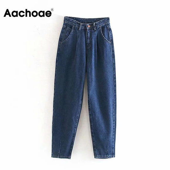 Aachoae Jeans Women 2020 Loose Casual Harem Pants Boyfriends Mom Jeans Streetwear Denim Pants Pleated Trousers Slouchy Jeans - everythingyouuneedd