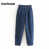 Aachoae Jeans Women 2020 Loose Casual Harem Pants Boyfriends Mom Jeans Streetwear Denim Pants Pleated Trousers Slouchy Jeans - everythingyouuneedd