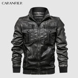 CARANFIER Mens Leather Jackets Motorcycle Stand Collar Zipper Pockets Male US Size PU Coats Biker Faux Leather Fashion Outerwear - everythingyouuneedd