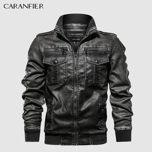 CARANFIER Mens Leather Jackets Motorcycle Stand Collar Zipper Pockets Male US Size PU Coats Biker Faux Leather Fashion Outerwear - everythingyouuneedd