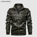 CARANFIER Mens Leather Jackets Motorcycle Stand Collar Zipper Pockets Male US Size PU Coats Biker Faux Leather Fashion Outerwear - everythingyouuneedd