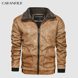 CARANFIER Mens Leather Jackets Motorcycle Stand Collar Zipper Pockets Male US Size PU Coats Biker Faux Leather Fashion Outerwear - everythingyouuneedd