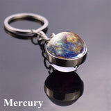 Solar System Planet Keyring Galaxy Nebula Space Keychain Moon Earth Sun Mars Art Picture Double Side Glass Ball Key Chain - everythingyouuneedd