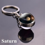 Solar System Planet Keyring Galaxy Nebula Space Keychain Moon Earth Sun Mars Art Picture Double Side Glass Ball Key Chain - everythingyouuneedd