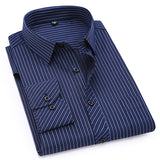 Plus Large Size 8XL 7XL 6XL 5XL 4XL Mens Business Casual Long Sleeved Shirt Classic Striped Male Social Dress Shirts Purple Blue - everythingyouuneedd