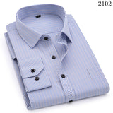 Plus Large Size 8XL 7XL 6XL 5XL 4XL Mens Business Casual Long Sleeved Shirt Classic Striped Male Social Dress Shirts Purple Blue - everythingyouuneedd