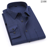 Plus Large Size 8XL 7XL 6XL 5XL 4XL Mens Business Casual Long Sleeved Shirt Classic Striped Male Social Dress Shirts Purple Blue - everythingyouuneedd