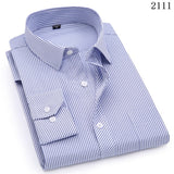 Plus Large Size 8XL 7XL 6XL 5XL 4XL Mens Business Casual Long Sleeved Shirt Classic Striped Male Social Dress Shirts Purple Blue - everythingyouuneedd