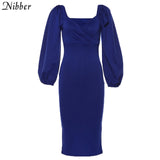 Nibber sexy pure V Neck off shoulder bodycon dress women autumn winter club party night red Elegant midi dress Mujer black dress - everythingyouuneedd