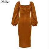 Nibber sexy pure V Neck off shoulder bodycon dress women autumn winter club party night red Elegant midi dress Mujer black dress - everythingyouuneedd