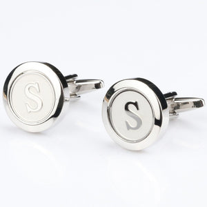 Mens Classic Initial Cufflinks Alphabet Letter silver Cufflinks Formal Business Wedding Shirts R-Z - everythingyouuneedd