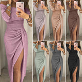 UK Womens Cocktail Party Long Sleeve Bodycon Clubwear Long Split Dress Size 6-16 - everythingyouuneedd